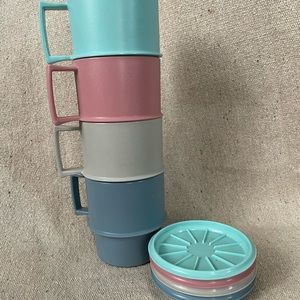 4 set Rare color set Vintage Tupperware Stackable Mugs with Lids/Coasters